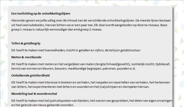 Toelichting ontwikkelingslijnen voor ouders (bij het rapport